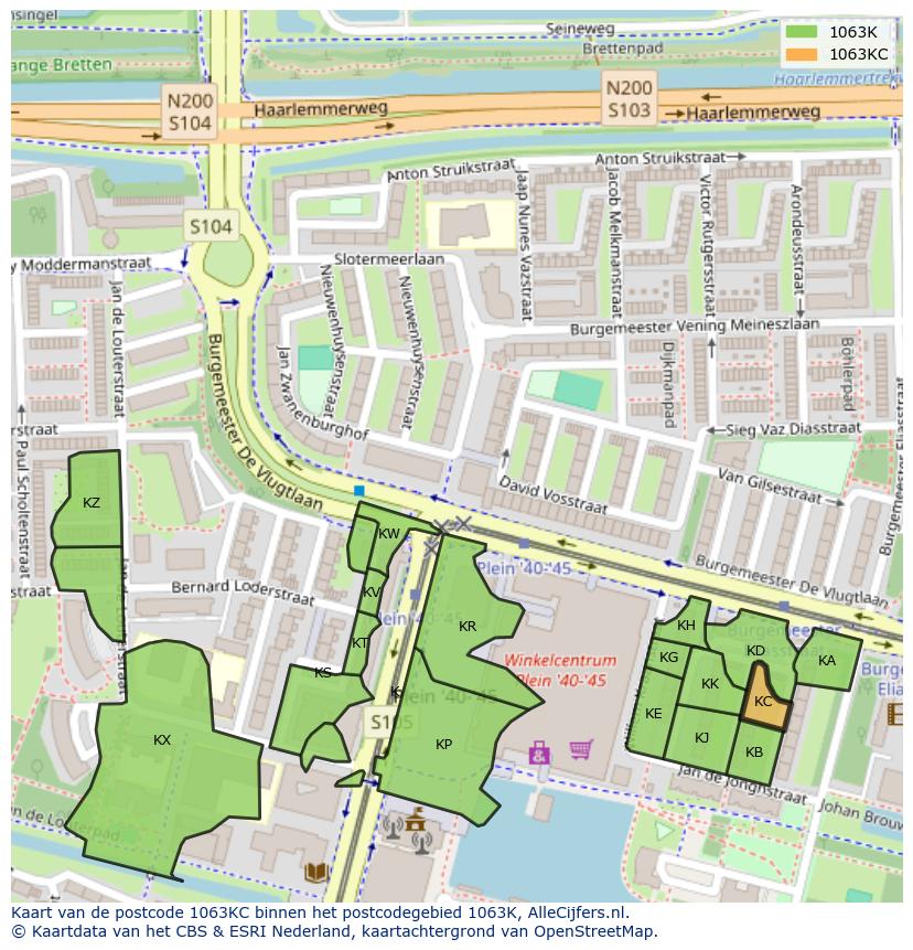 Afbeelding van het postcodegebied 1063 KC op de kaart.