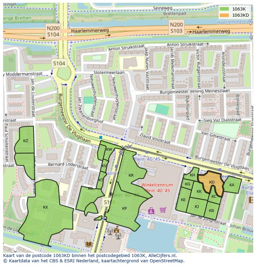 Afbeelding van het postcodegebied 1063 KD op de kaart.
