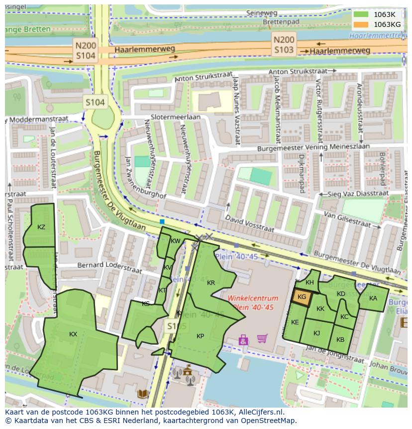 Afbeelding van het postcodegebied 1063 KG op de kaart.