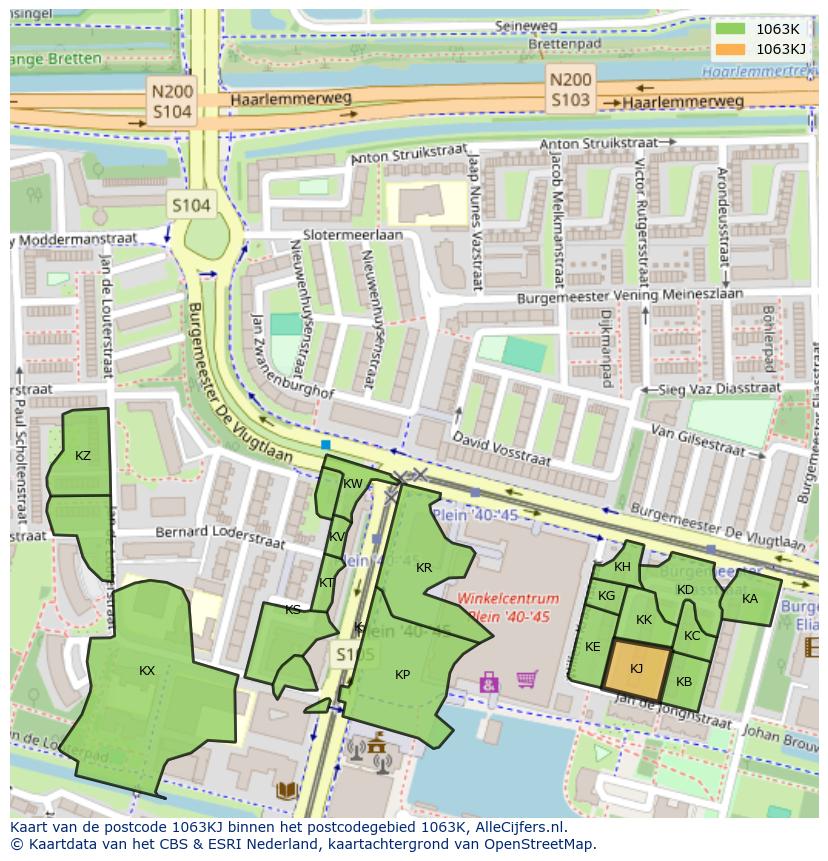 Afbeelding van het postcodegebied 1063 KJ op de kaart.