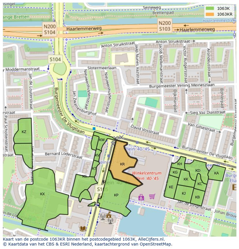 Afbeelding van het postcodegebied 1063 KR op de kaart.
