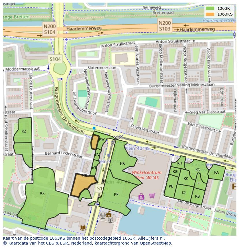 Afbeelding van het postcodegebied 1063 KS op de kaart.