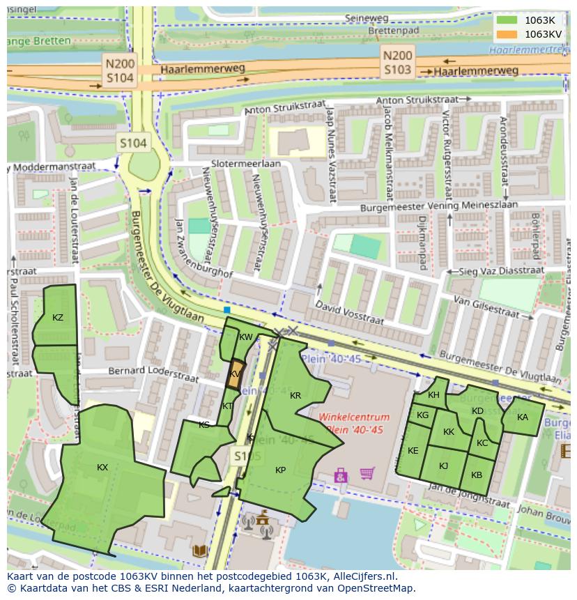 Afbeelding van het postcodegebied 1063 KV op de kaart.
