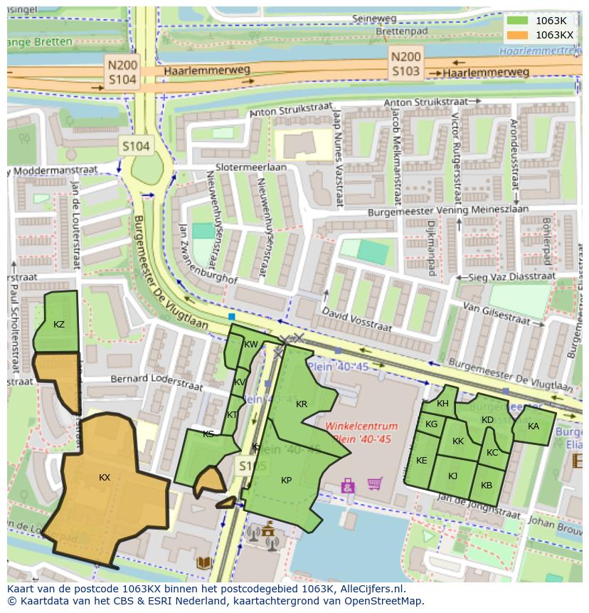 Afbeelding van het postcodegebied 1063 KX op de kaart.