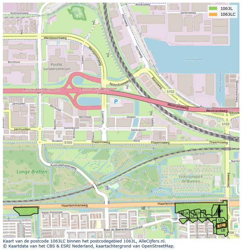 Afbeelding van het postcodegebied 1063 LC op de kaart.