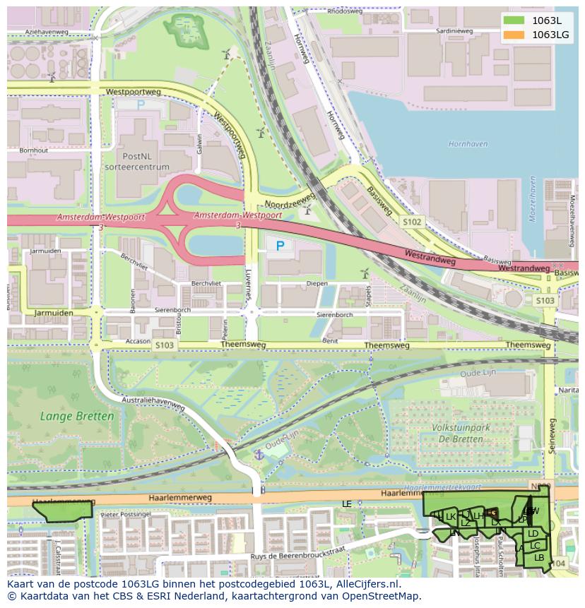Afbeelding van het postcodegebied 1063 LG op de kaart.
