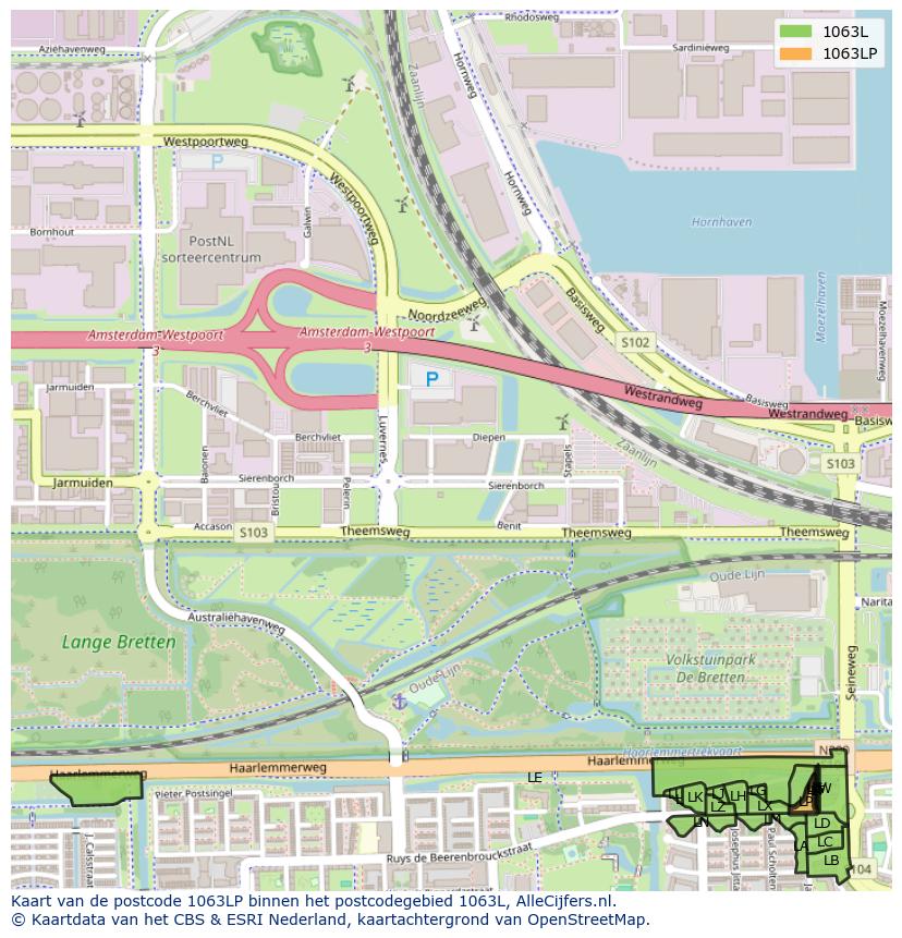 Afbeelding van het postcodegebied 1063 LP op de kaart.
