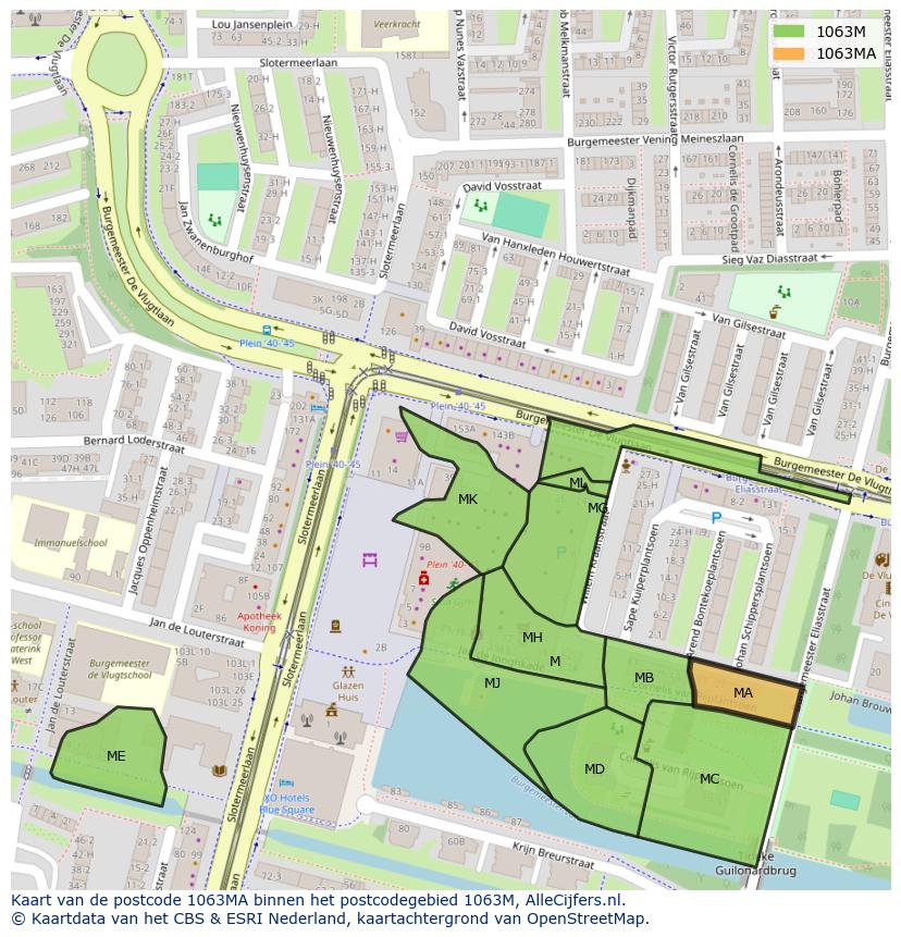 Afbeelding van het postcodegebied 1063 MA op de kaart.