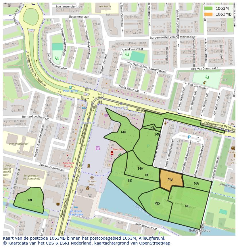 Afbeelding van het postcodegebied 1063 MB op de kaart.
