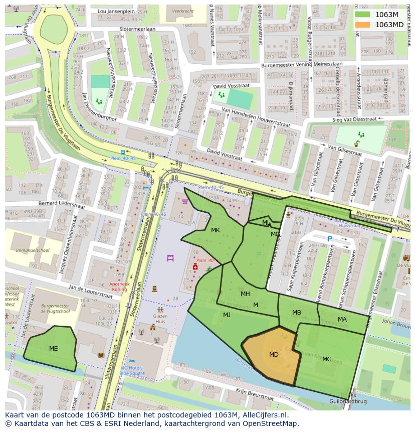 Afbeelding van het postcodegebied 1063 MD op de kaart.