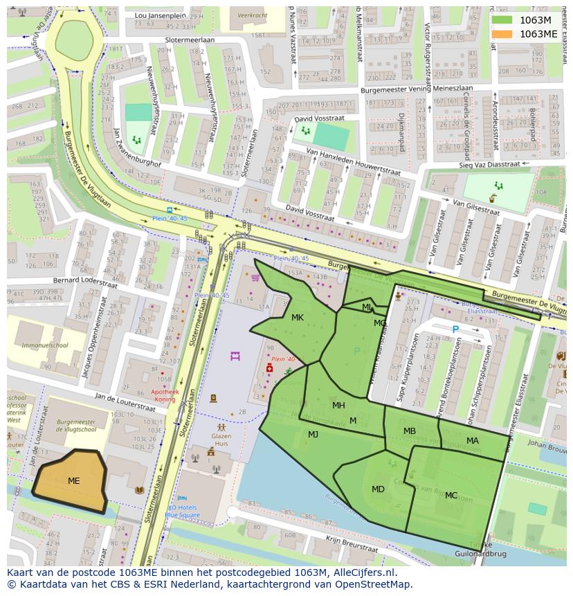 Afbeelding van het postcodegebied 1063 ME op de kaart.