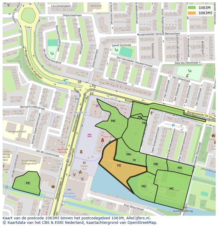 Afbeelding van het postcodegebied 1063 MJ op de kaart.