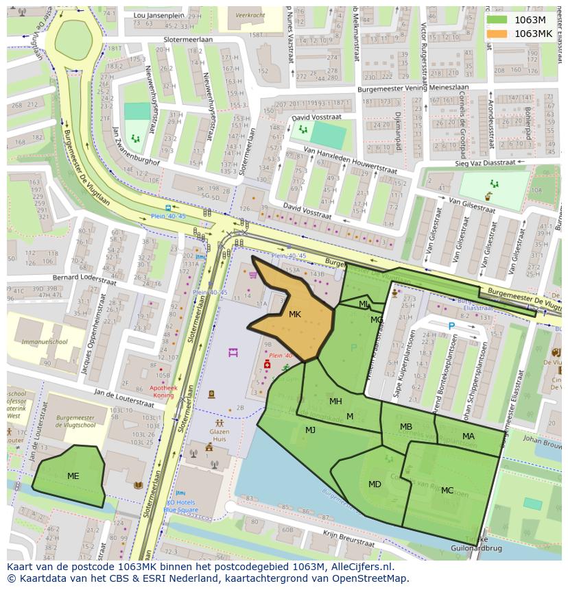 Afbeelding van het postcodegebied 1063 MK op de kaart.