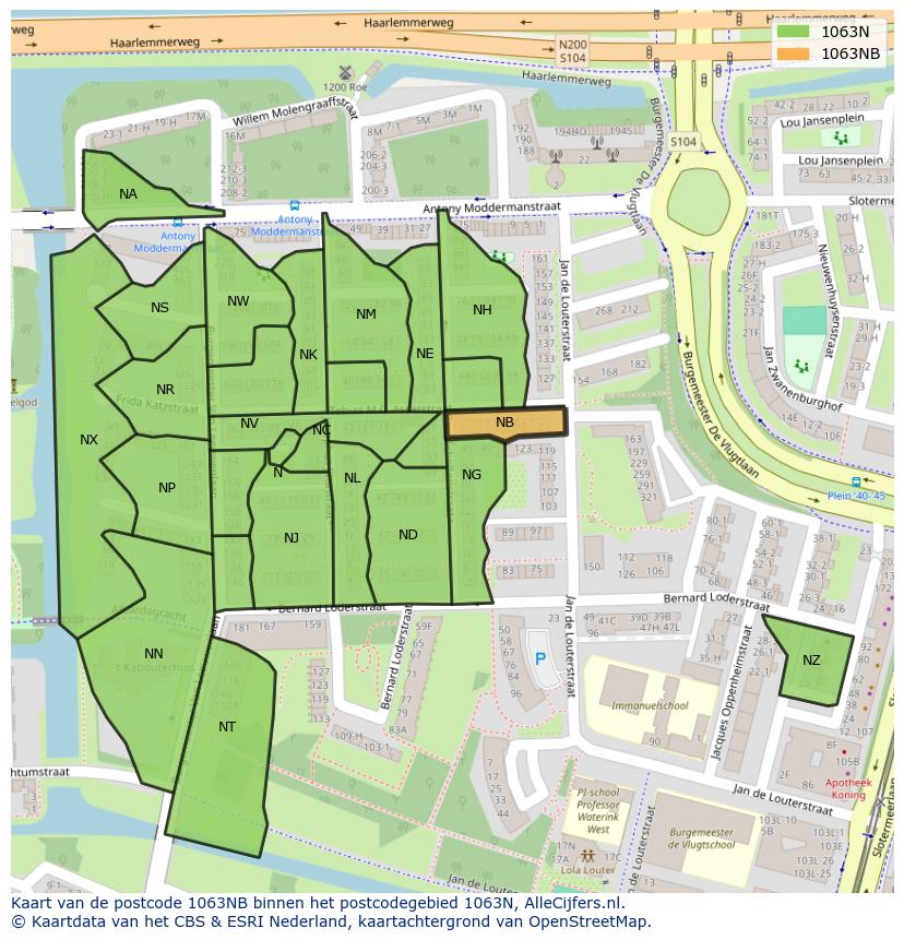 Afbeelding van het postcodegebied 1063 NB op de kaart.