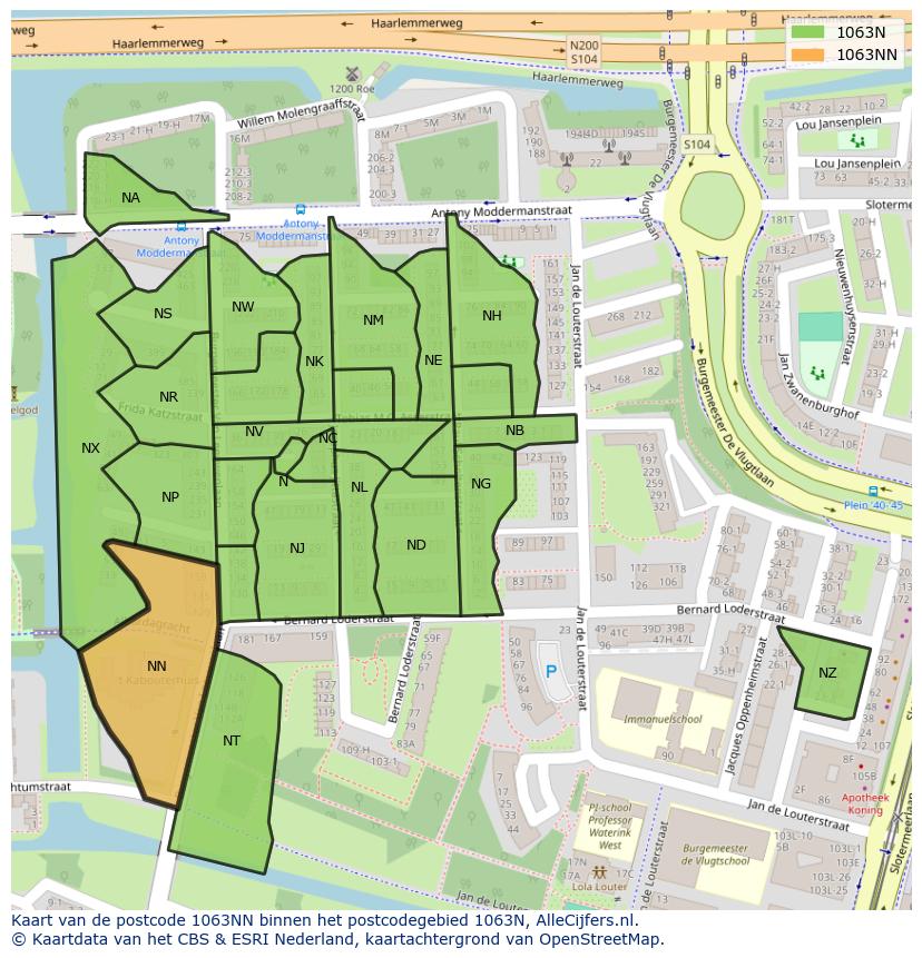 Afbeelding van het postcodegebied 1063 NN op de kaart.