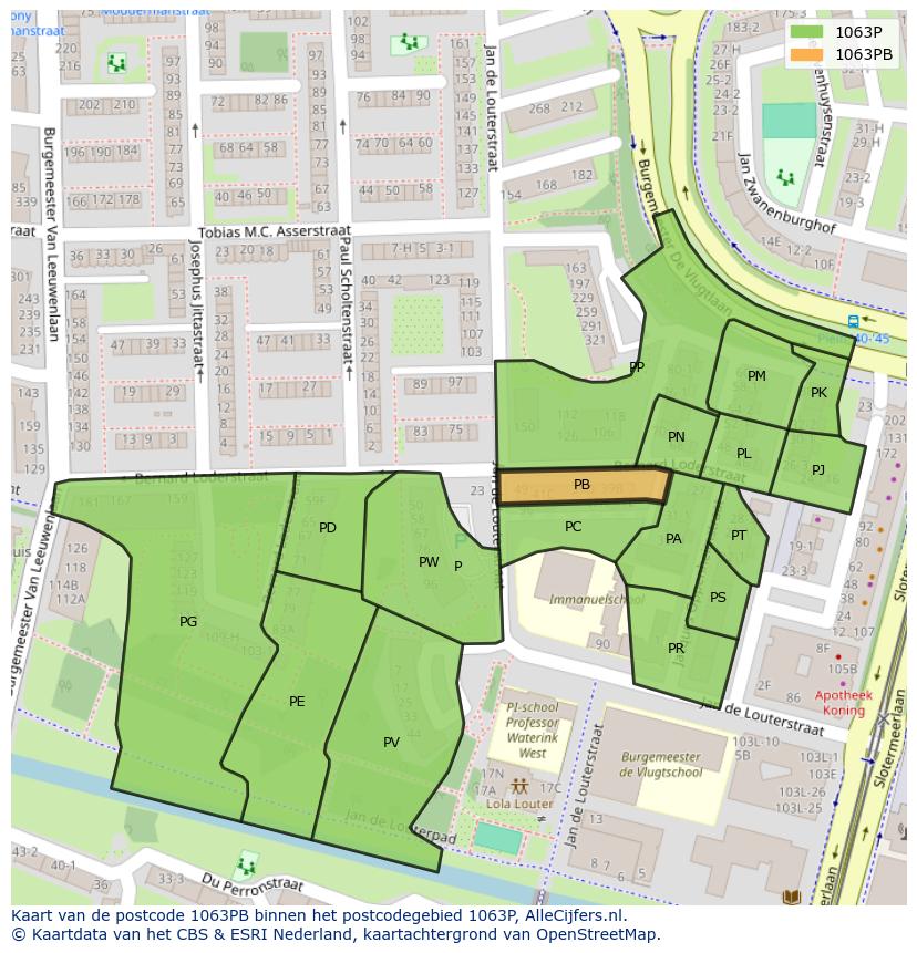 Afbeelding van het postcodegebied 1063 PB op de kaart.