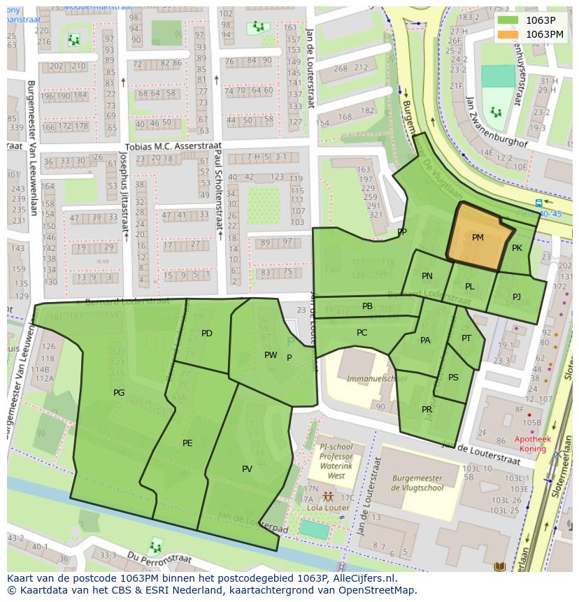 Afbeelding van het postcodegebied 1063 PM op de kaart.