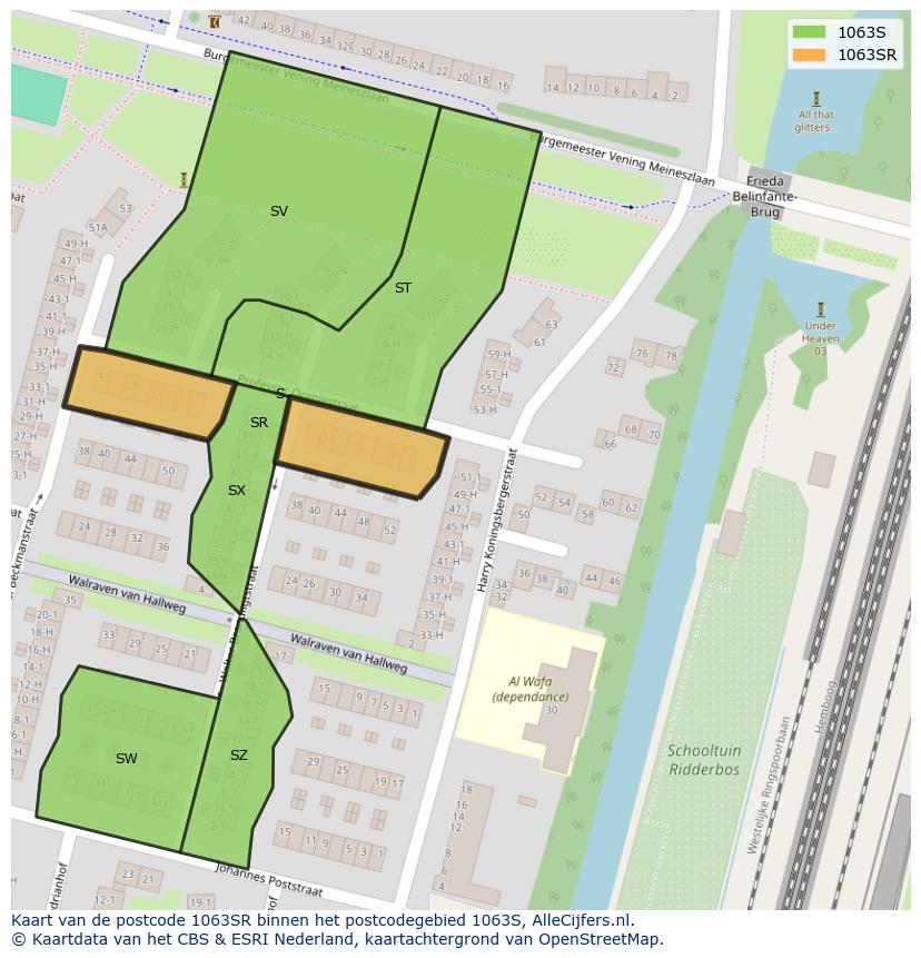Afbeelding van het postcodegebied 1063 SR op de kaart.