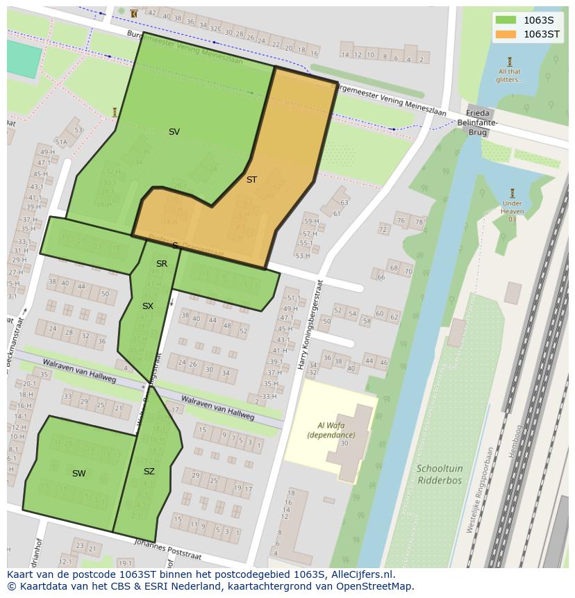 Afbeelding van het postcodegebied 1063 ST op de kaart.