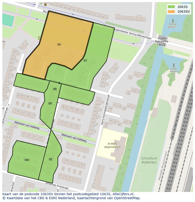 Afbeelding van het postcodegebied 1063 SV op de kaart.