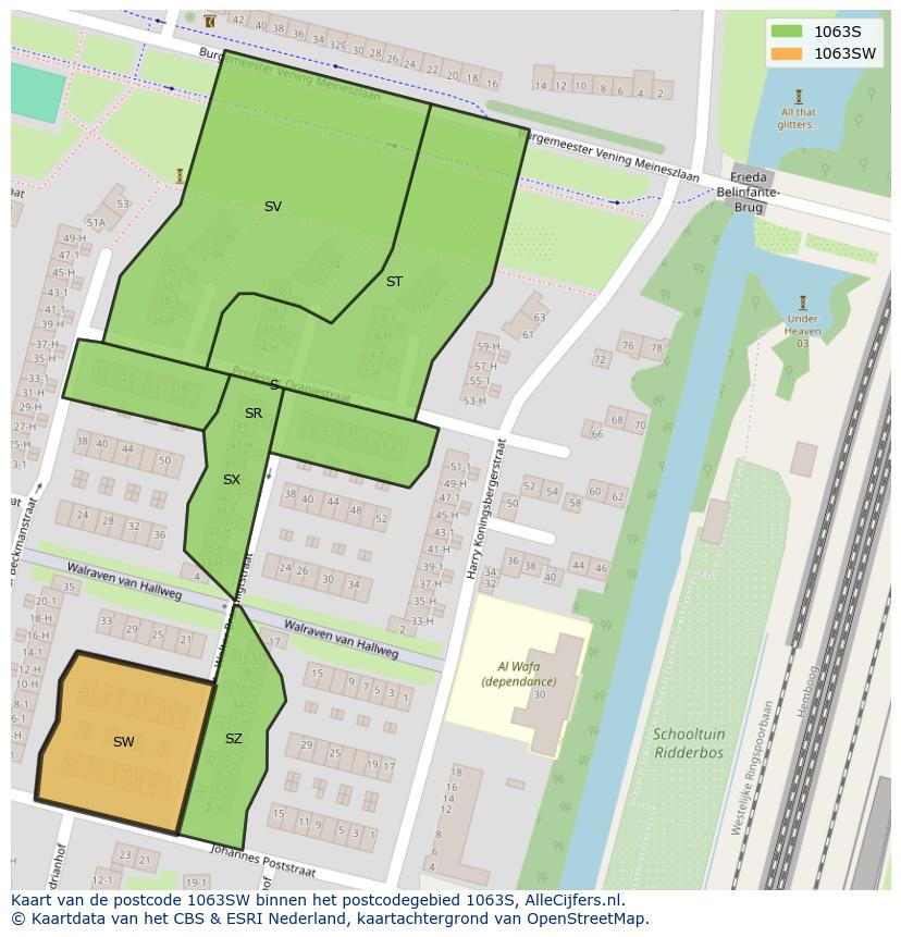 Afbeelding van het postcodegebied 1063 SW op de kaart.