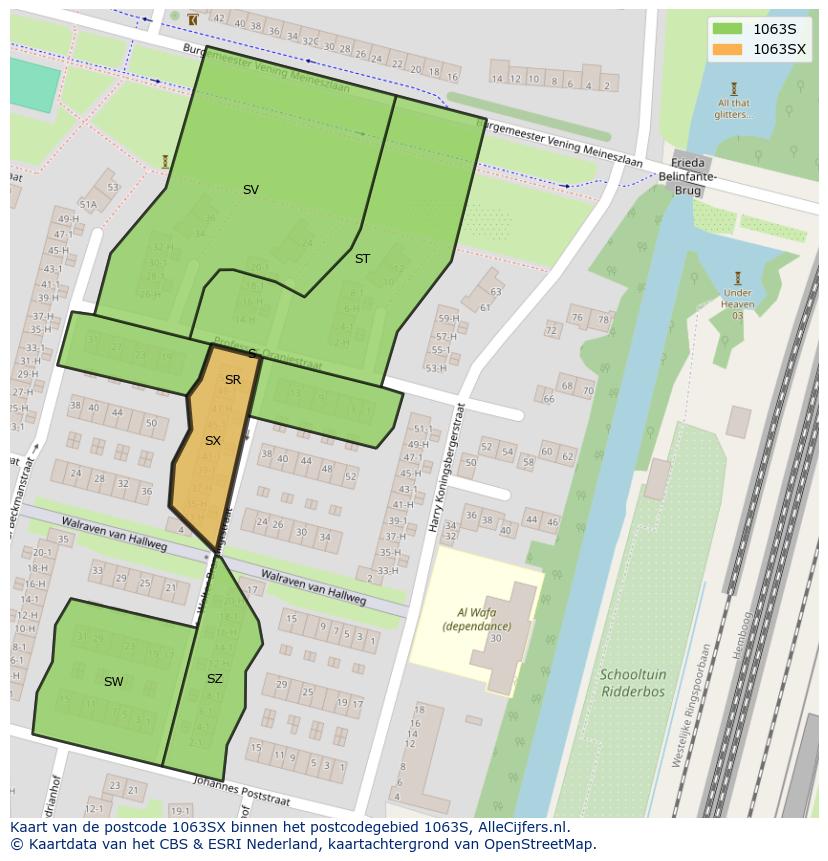 Afbeelding van het postcodegebied 1063 SX op de kaart.