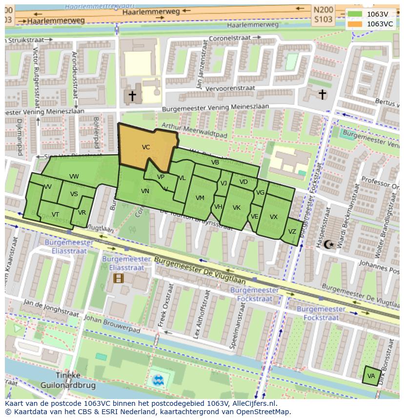 Afbeelding van het postcodegebied 1063 VC op de kaart.
