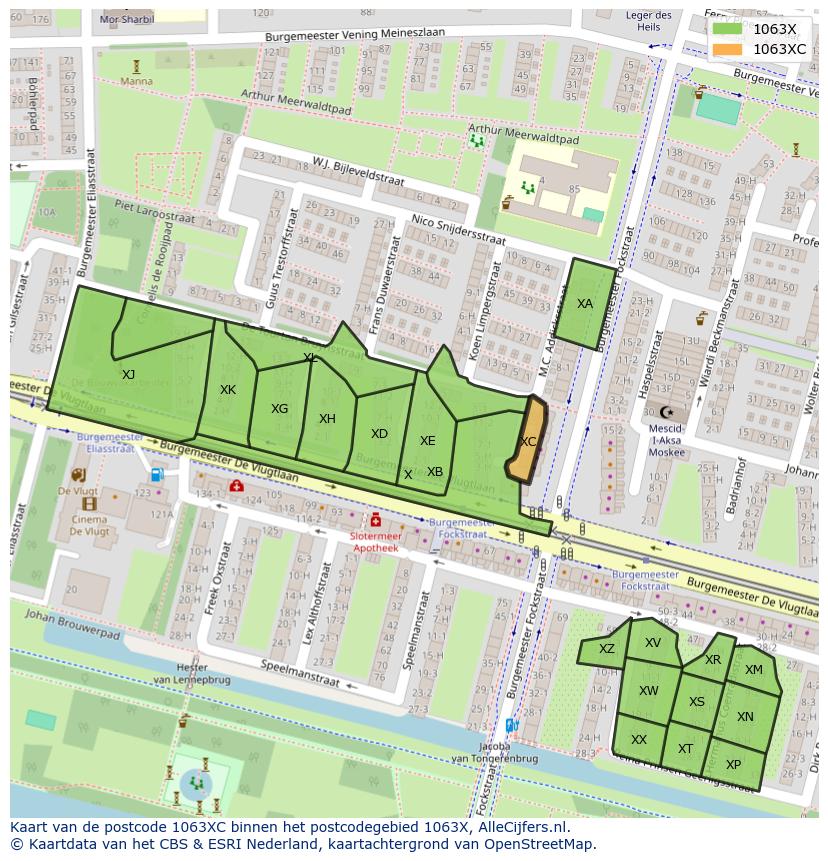 Afbeelding van het postcodegebied 1063 XC op de kaart.