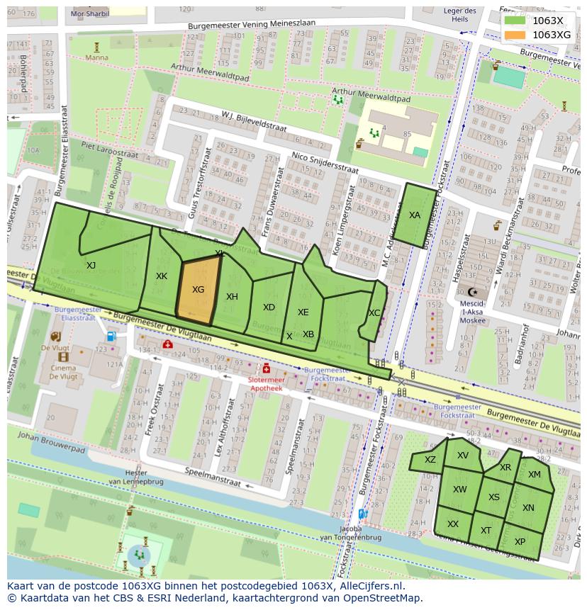 Afbeelding van het postcodegebied 1063 XG op de kaart.
