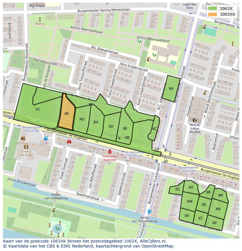 Afbeelding van het postcodegebied 1063 XK op de kaart.