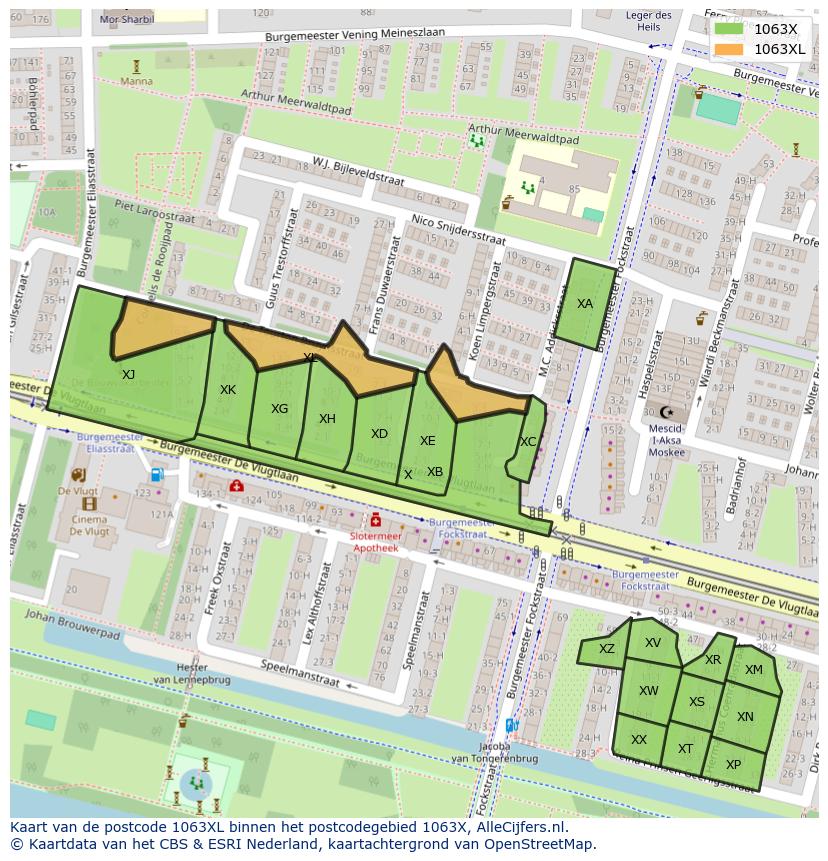 Afbeelding van het postcodegebied 1063 XL op de kaart.