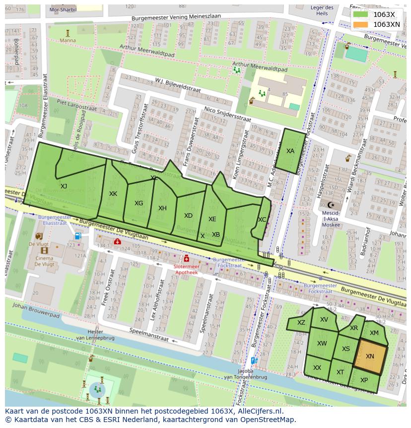 Afbeelding van het postcodegebied 1063 XN op de kaart.