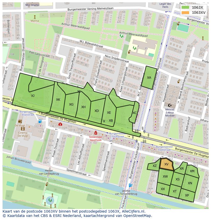 Afbeelding van het postcodegebied 1063 XV op de kaart.