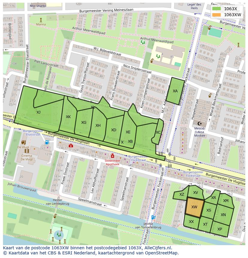 Afbeelding van het postcodegebied 1063 XW op de kaart.
