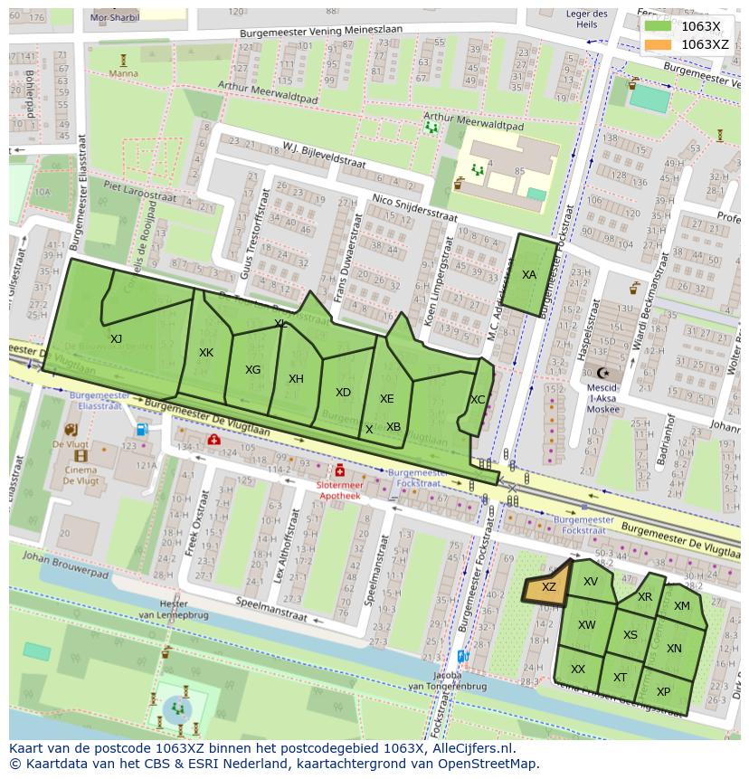 Afbeelding van het postcodegebied 1063 XZ op de kaart.