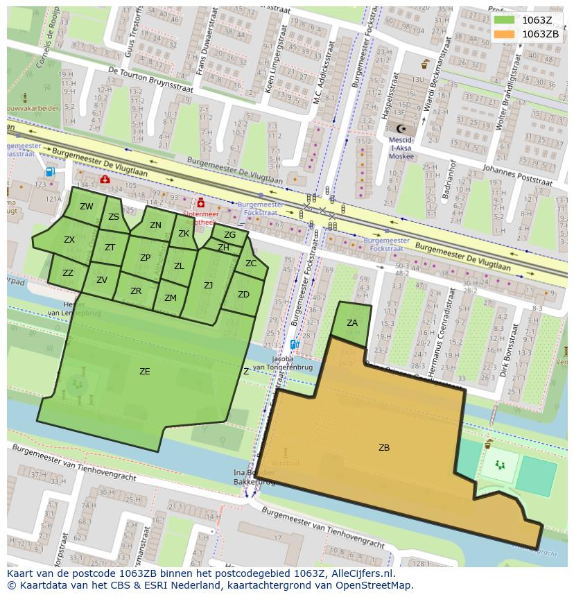 Afbeelding van het postcodegebied 1063 ZB op de kaart.