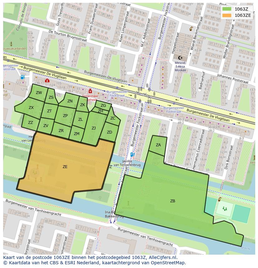 Afbeelding van het postcodegebied 1063 ZE op de kaart.