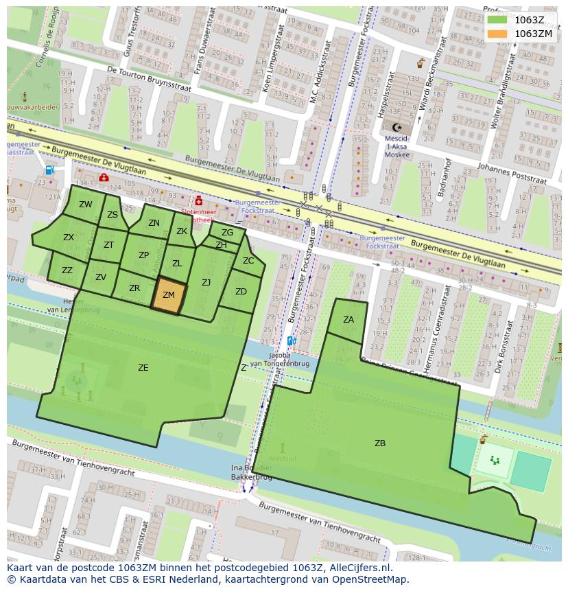 Afbeelding van het postcodegebied 1063 ZM op de kaart.