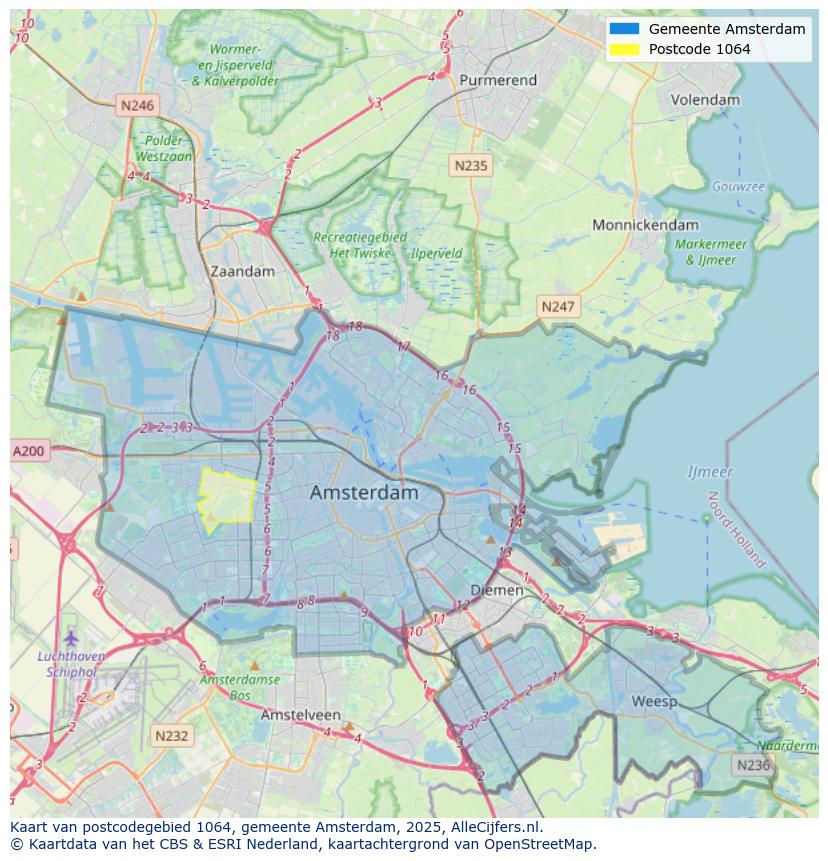 Afbeelding van het postcodegebied 1064 op de kaart.