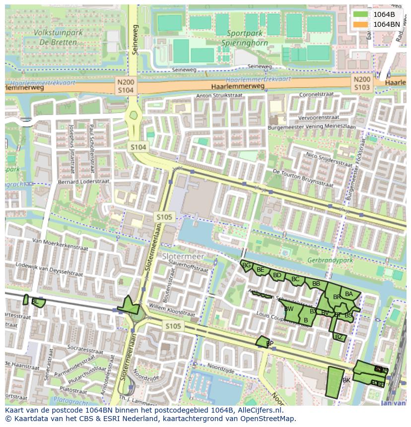 Afbeelding van het postcodegebied 1064 BN op de kaart.