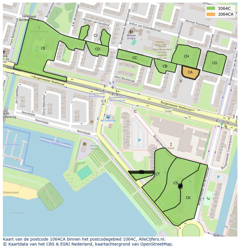 Afbeelding van het postcodegebied 1064 CA op de kaart.