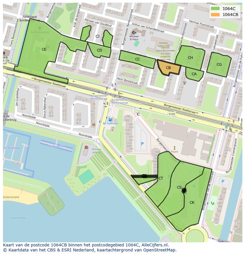 Afbeelding van het postcodegebied 1064 CB op de kaart.
