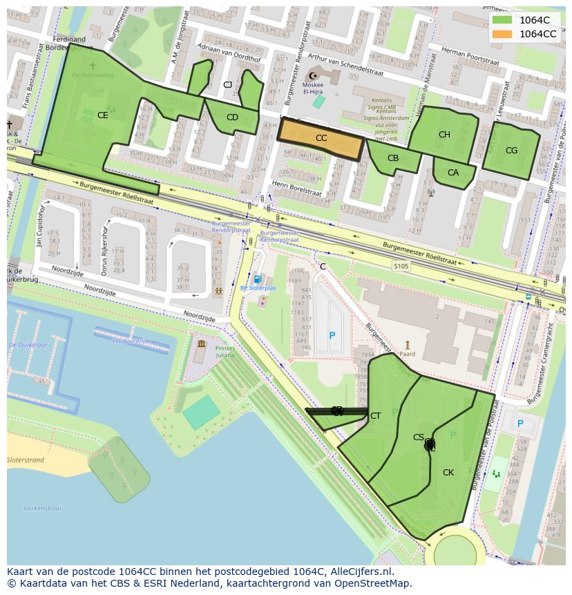 Afbeelding van het postcodegebied 1064 CC op de kaart.