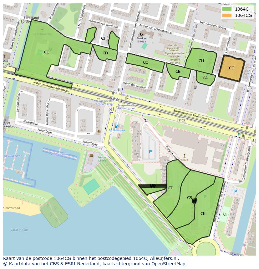 Afbeelding van het postcodegebied 1064 CG op de kaart.