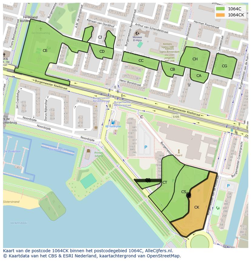 Afbeelding van het postcodegebied 1064 CK op de kaart.