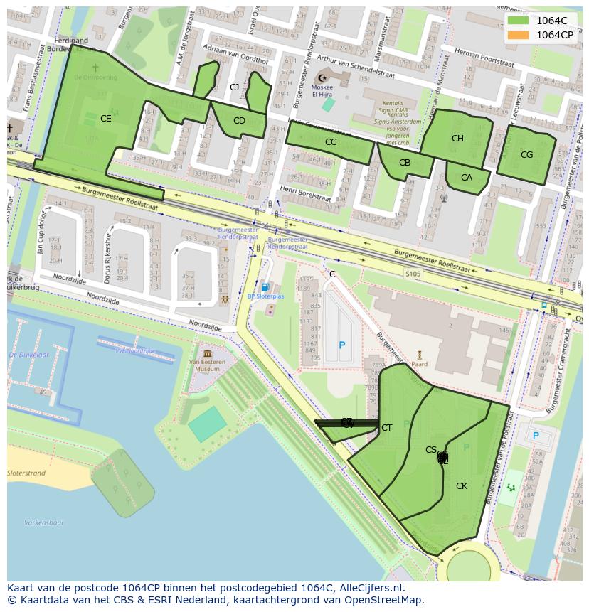 Afbeelding van het postcodegebied 1064 CP op de kaart.