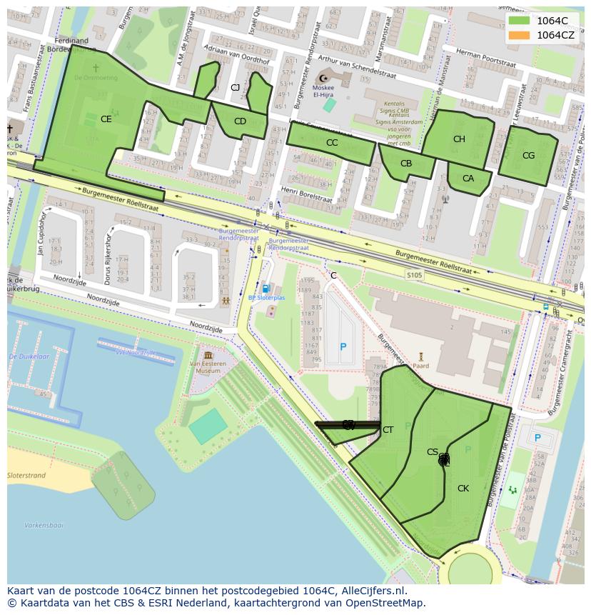 Afbeelding van het postcodegebied 1064 CZ op de kaart.
