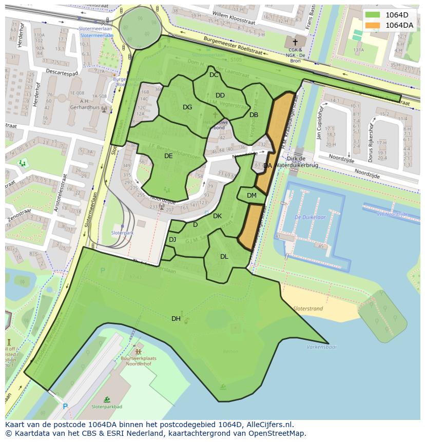 Afbeelding van het postcodegebied 1064 DA op de kaart.