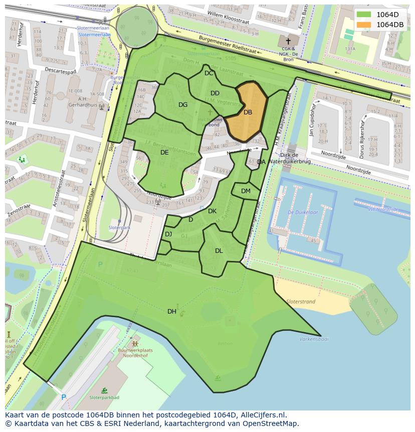 Afbeelding van het postcodegebied 1064 DB op de kaart.