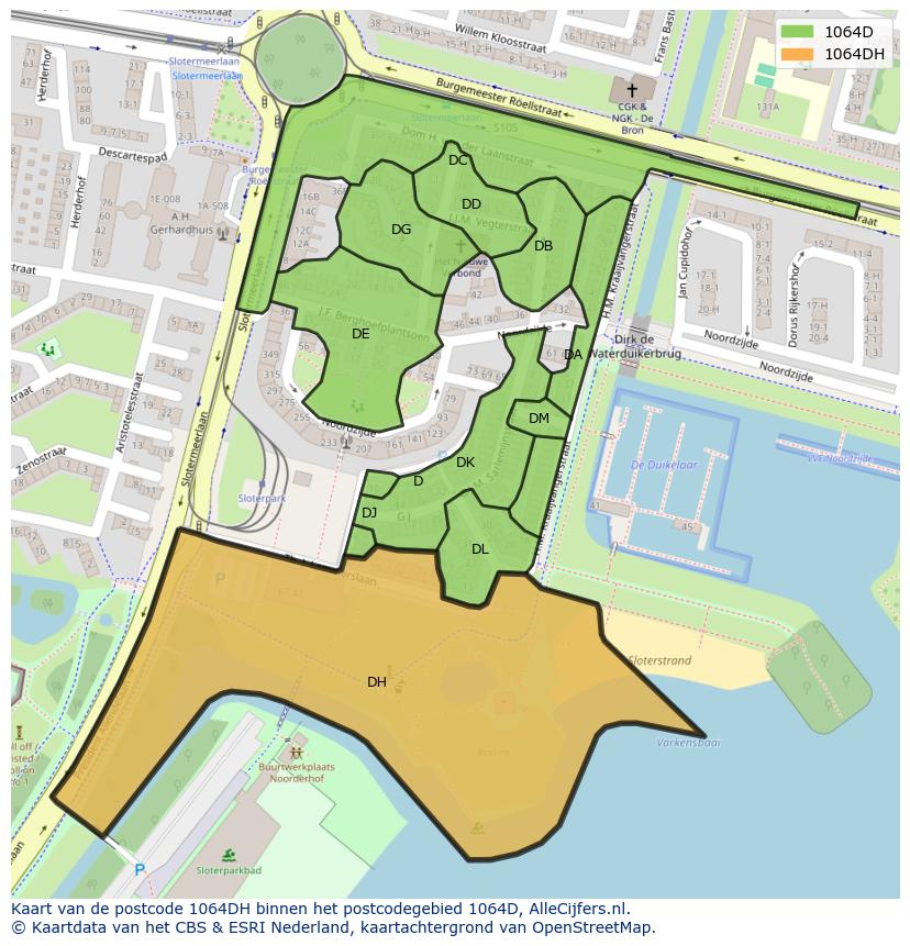 Afbeelding van het postcodegebied 1064 DH op de kaart.